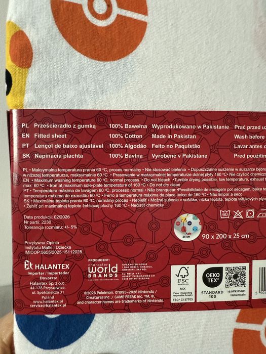 Prześcieradło na gumce pokemon 90*200