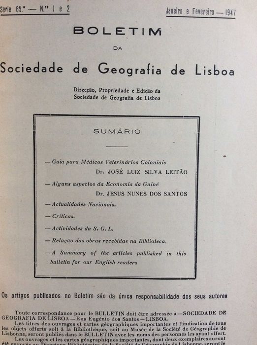 Boletim da Sociedade de Geografia de Lisboa. - 1947. Ver sumário