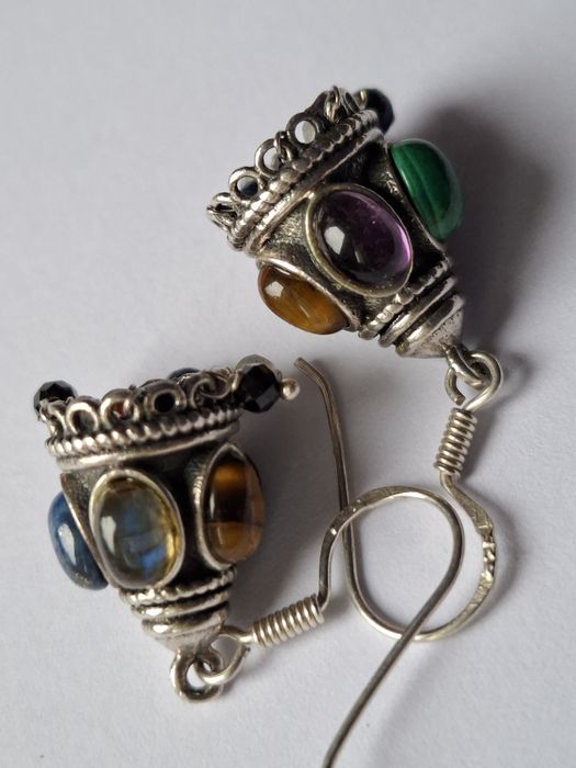 Srebrne kolczyki ametyst malachit labradoryt srebro rękodzieło