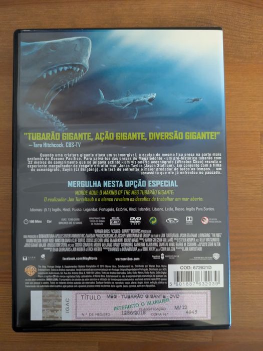 DVD " Meg - Tubarão Gigante" 2018 (Como Novo)