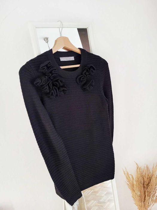 Swetr czarny sweter damski długi rękaw wełna rozmiar 34