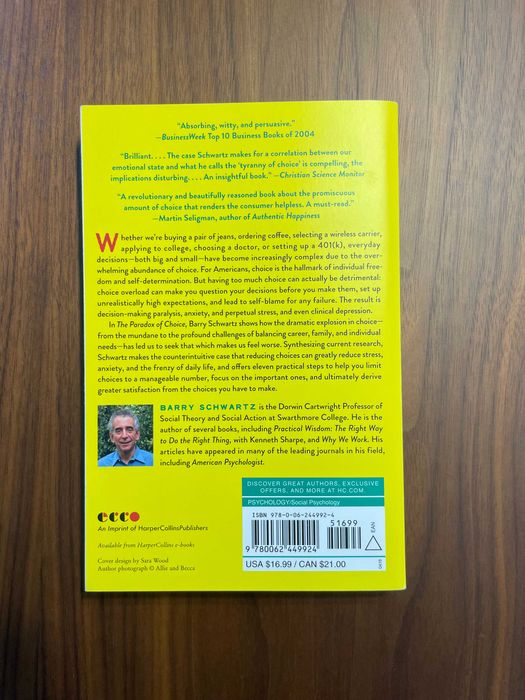 Livro The Paradox Of Choice - Why More Is Less