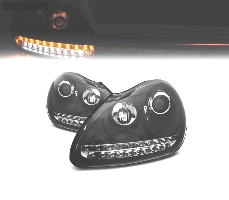FAROIS FRONTAIS PARA PORSCHE CAYENNE 03-07 LUZ DIURNA XENON FUNDO PRETO