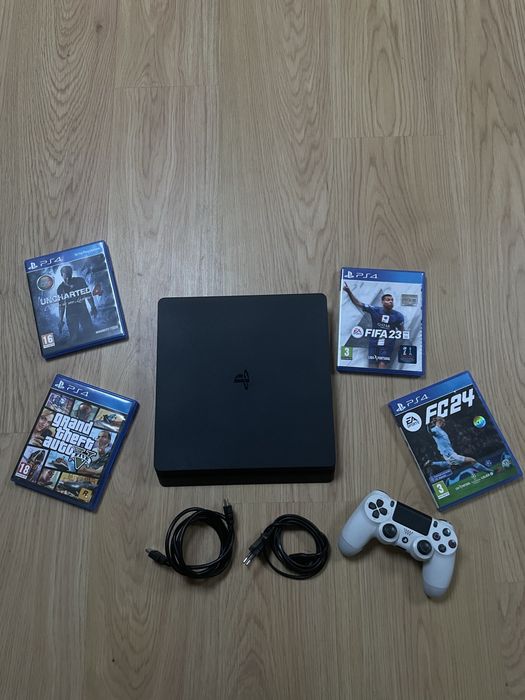 PS4 Slim + jogos + comando