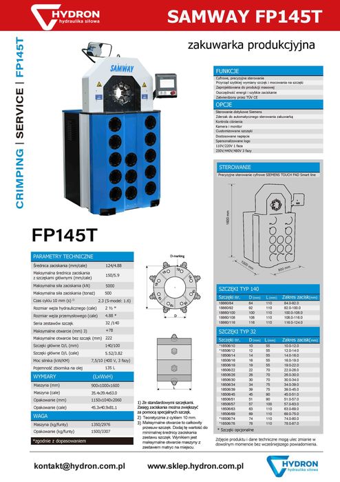 Zakuwarka przemysłowa do węży SAMWAY FP145D (4") + szkolenie + transp.