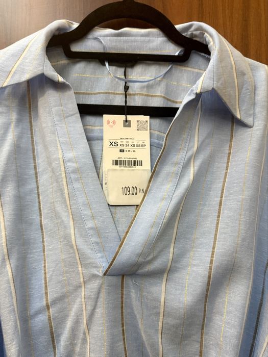 Zara oversizowa koszula z dodatkiem lnu roz. XS S