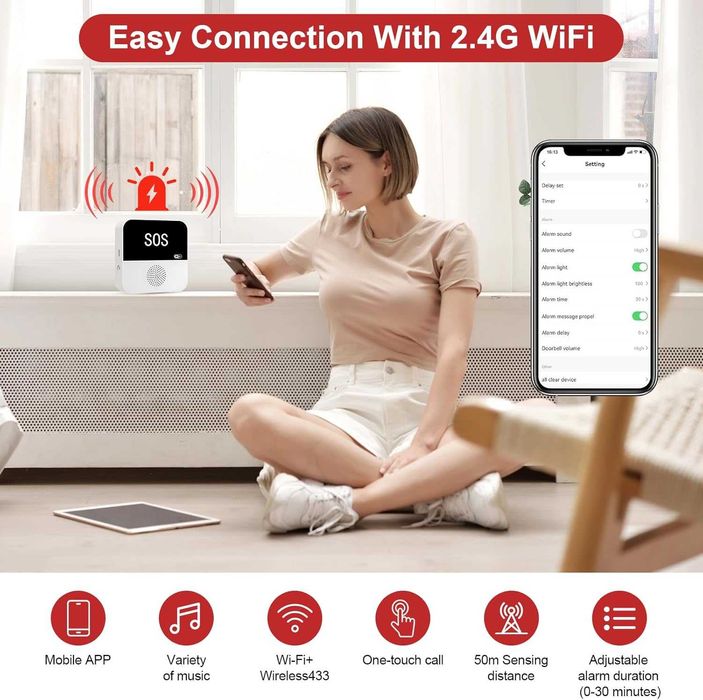 Przycisk alarmowy dla seniorów, WiFi opaska alarmowa