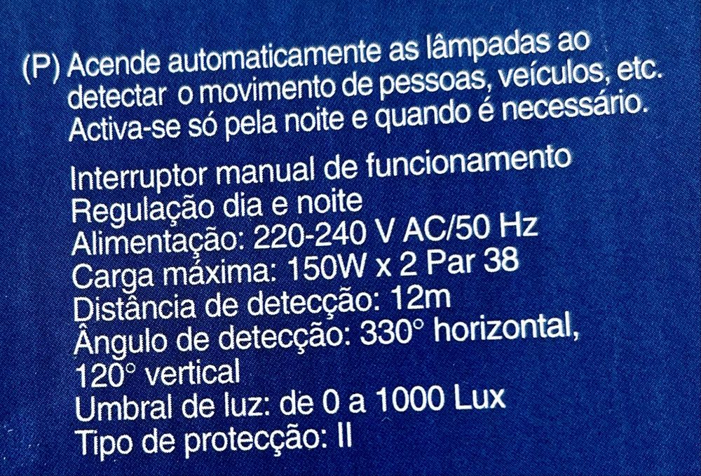 Sensor de movimento candeeiro 2 lampadas