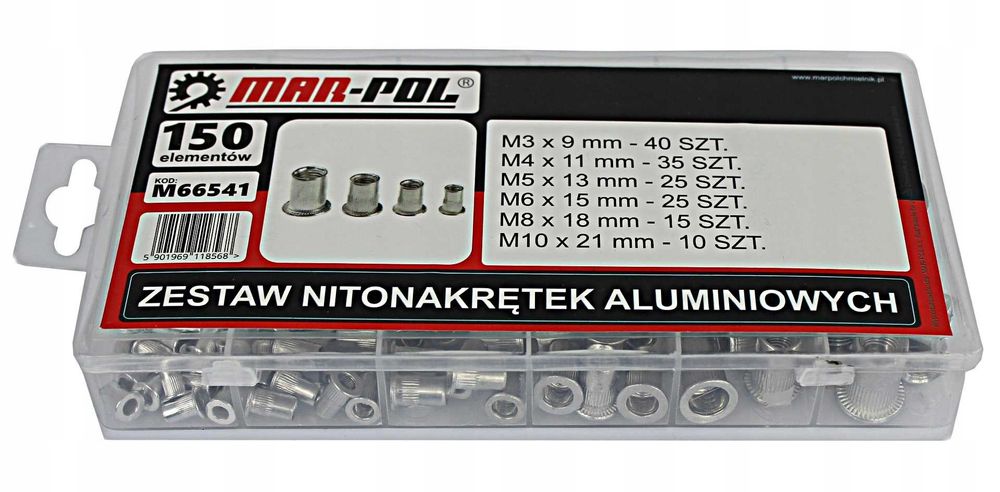 Набір заклепок Mar-Pol M66541 М3 - М10 150 ШТ / алюминиевые заклепки