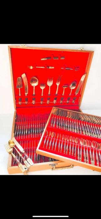 Serviço de Talheres Antigo Tailandês - Bronze c/ Punhos em Madeira