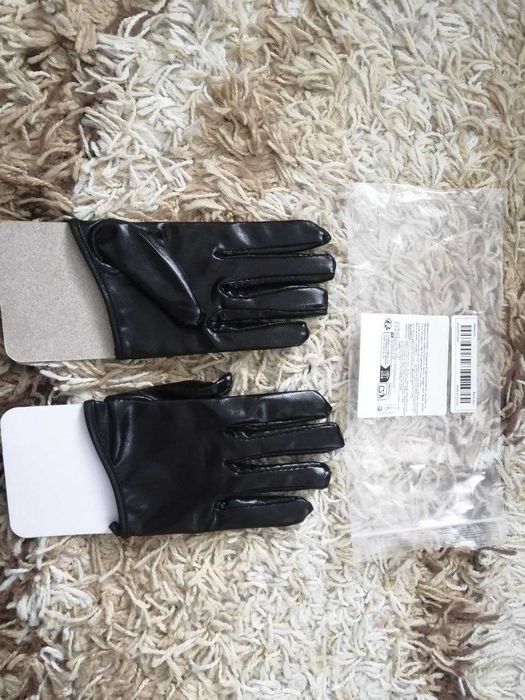 Лаковые Кожаные перчатки напальчники Шкіряні рукавички на пів ладошки