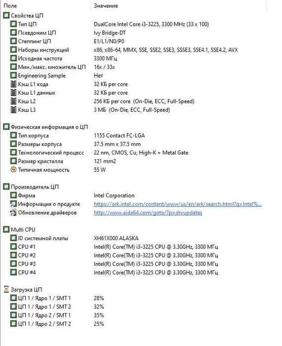 Комплект MiniITX Core i3-3225/Shuttle FH61/HD Graphics 4000/4 Gb DDR3