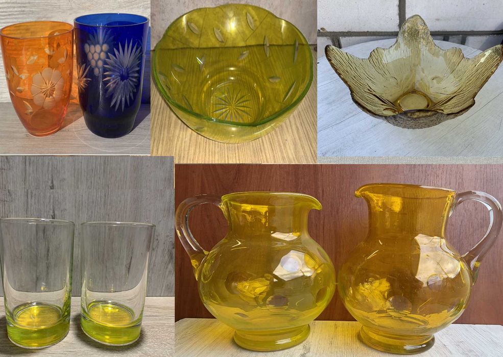 Стакан хрусталь посуда салатник графин кувшин желтое стекло