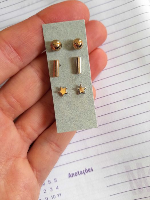 Brincos pequenos dourados bolas barras estrelas