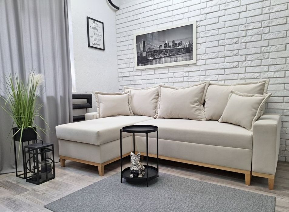 Narożnik Tokio sprężyny welur drewno