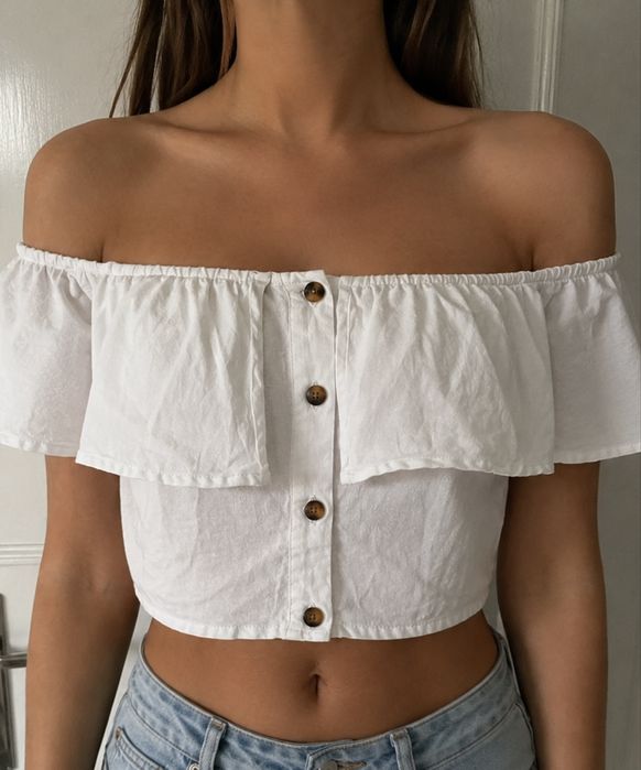 Biały crop top hiszpanka Sinsay