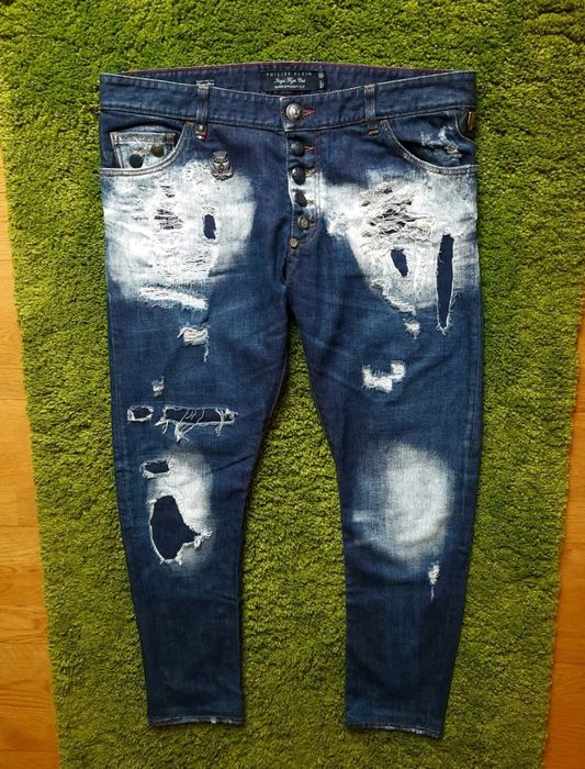 Джинсы Philipp Plein W38L30 Super Straight Cut мужские штаны потертые