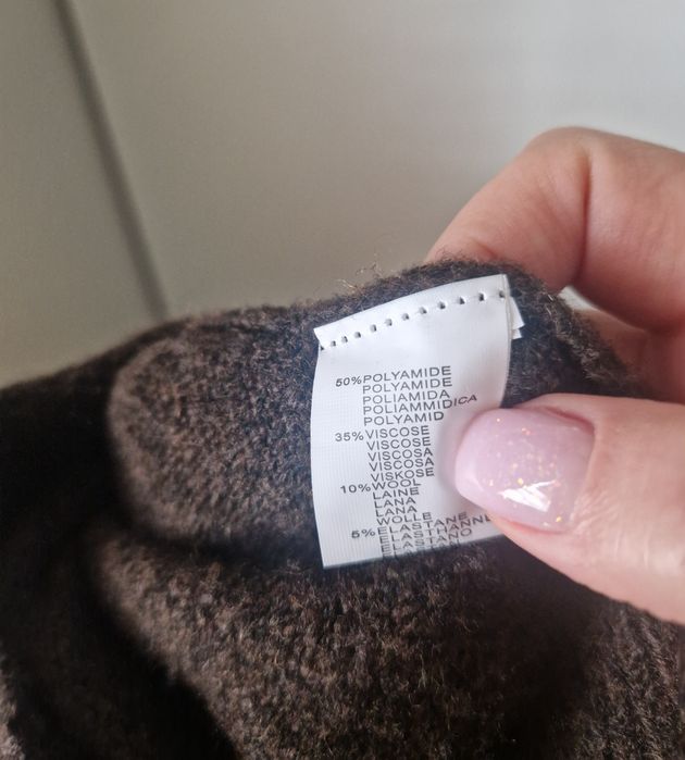Czekoladowy Sweter koronkowy rękaw nowy