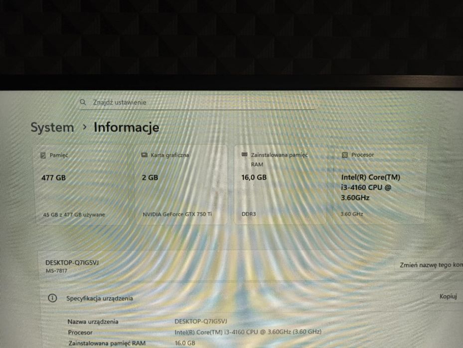 Komputer stacjonarny z i3, GTX 750T,i 16GB RAM, Dysk SSD