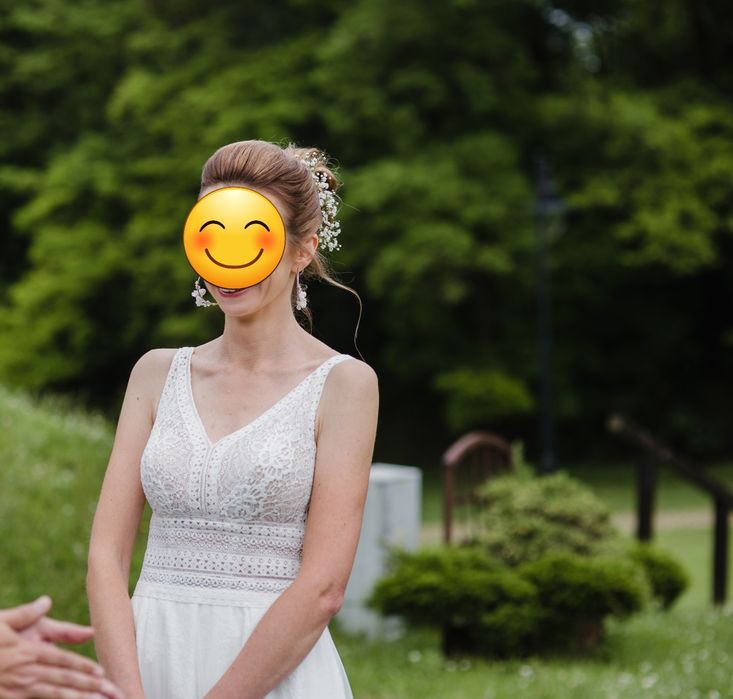 Suknia ślubna boho koronką haft 36/38