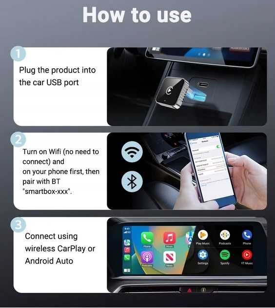 Adapter xuda mini 2025 2w1 android auto carplay bezprzewodowy