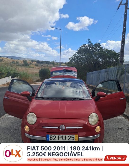 Fiat  500  1.2 Lounge 2011  - 180.241 km  - Gasolina - Pronto a andar