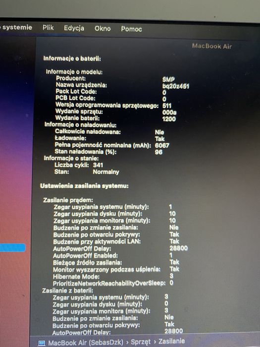 Komputer Laptop Macbook Air 2014 i5 4Gb 120gb ssd 13,3 bateria do wymi