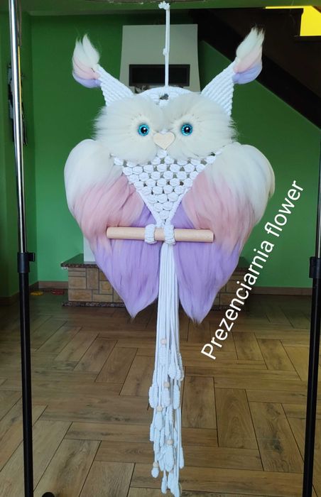 Sowa z makramy puchata kolory dowolne