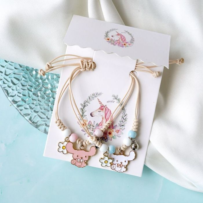 Pulseira/tornozeleira coelhinhos e ursinhos em tons azul, rosa e branc