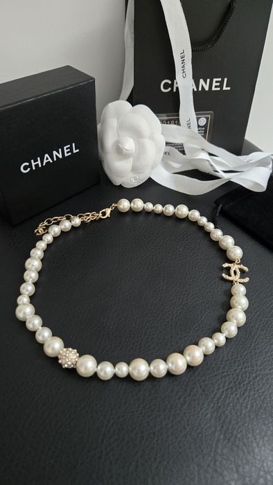 Kolia naszyjnik korale chanel perły