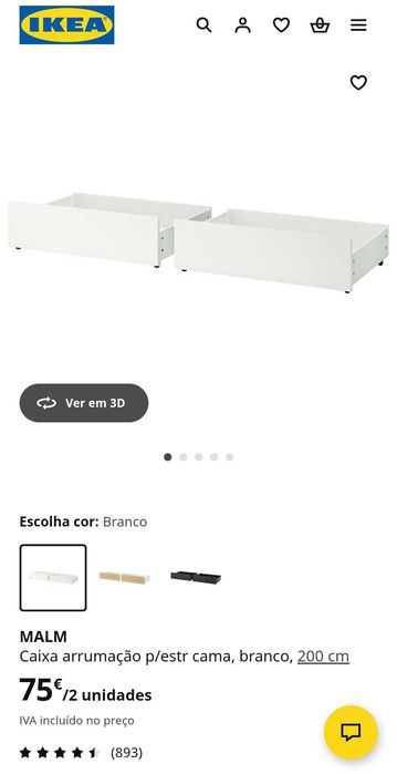 MALM duas caixa de arrumação brancas para cama malm do IKEA