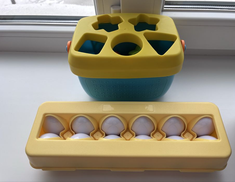 Сортер яйця Монтессорі (12шт), сортер відерце з кубиками Fisher Price