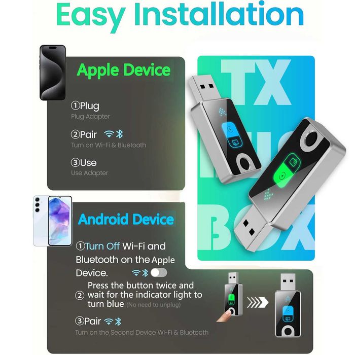 Adapter USB dla bezprzewodowego Carplay i Android Auto