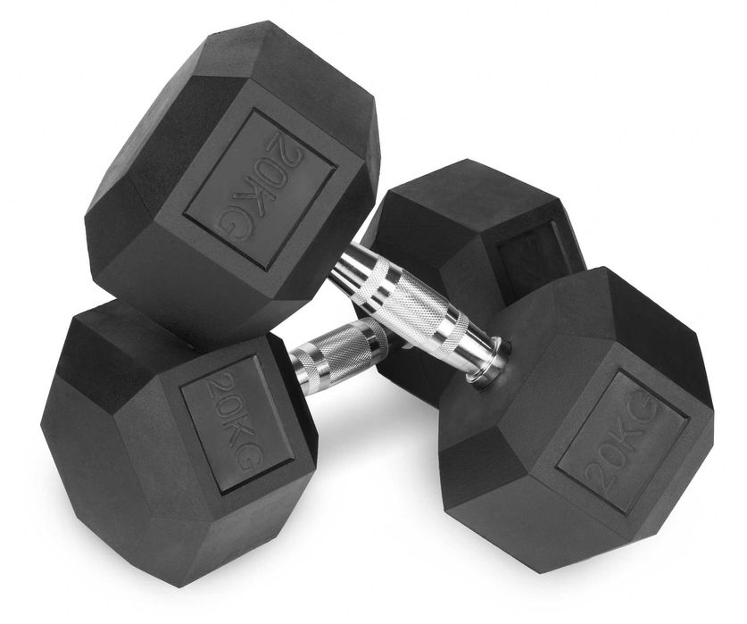 Hantle stałe 2x20kg żeliwne gumowane ZESTAW 40kg HEX SOLIDNE PO