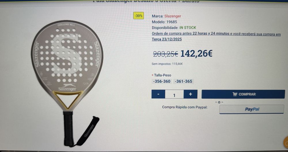 Raquete Padel - Slazenger Challenge No6 - NOVA - OPORTUNIDADE ÚNICA