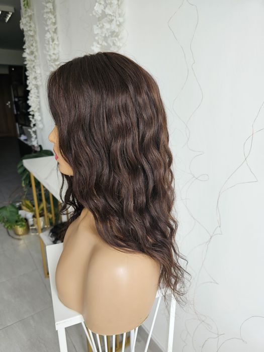 Tupet topper Klaudia fale imitacja skóry naturalny brąz duża baza pełne krycie  50 cm