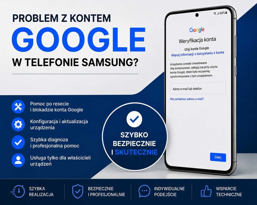 Odzyskanie dostępu do telefonów Samsung blokada google