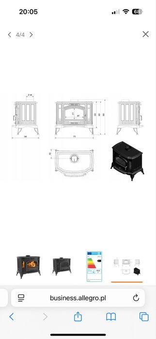 Kominek piec wolnostojacy 10 kw z kompletem rur