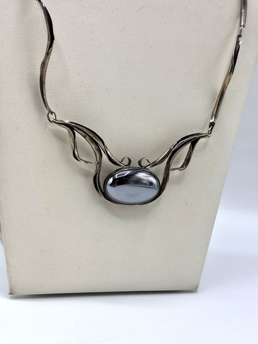 Srebrna kolia naszyjnik z hematytem