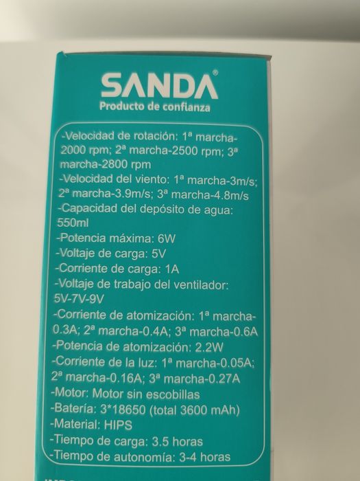 Ventoinha portátil com vapor de água e luz - Nova