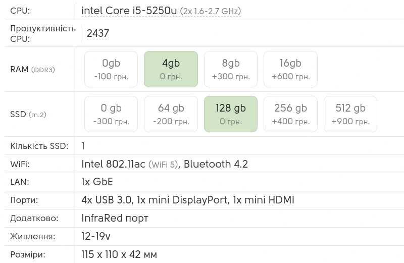 Міні-пк Intel NUC5i5RYK - i5-5250u - 4gb / 64gb ssd - wifi/bluetooth