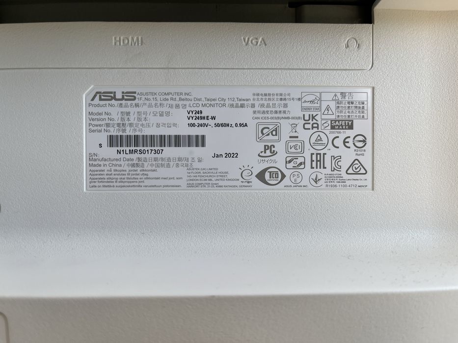 Monitor ASUS VY249HE-W 24” Full HD – Como Novo