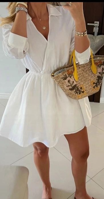 Biała sukienka koszulowa koszula Zara XS s nowa z metkami