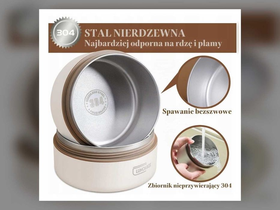Termos Obiadowy Lunchbox 4 Pojemniki Stalowe 2,08L Torba Termiczna Szczelne Bento Box Na Obiad