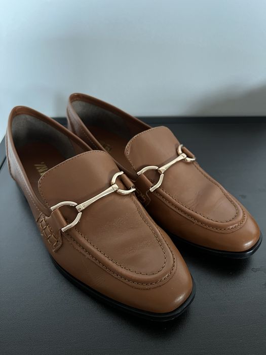Mokasyny ze sprzączką loafersy brązowe zara 36 skóra skórzane