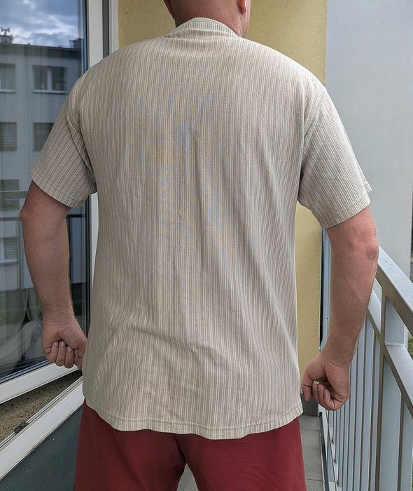 Męski koszulka t-shirt Helly Hansen XL beżowy prążkowany bawełna vintage