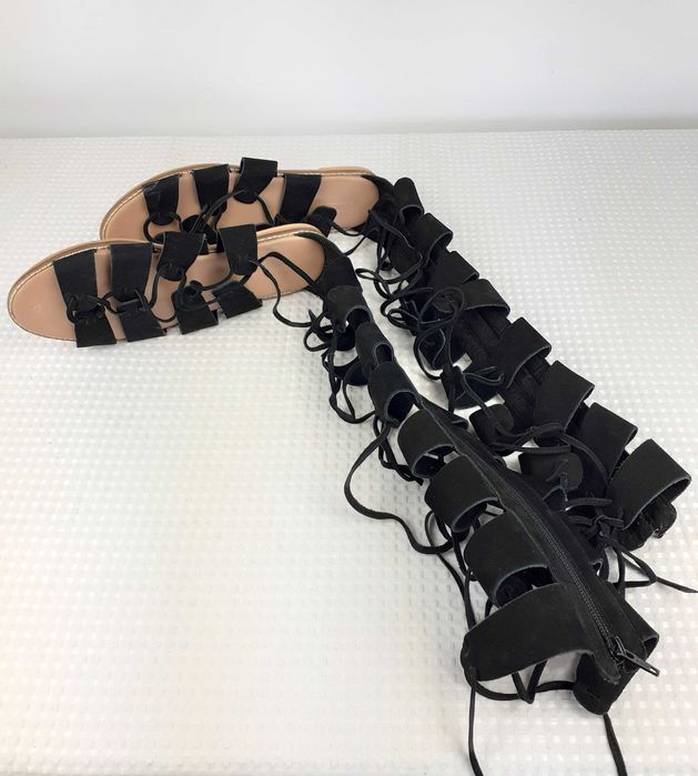 buty czarne zamszowe rzymianki gladiatorki