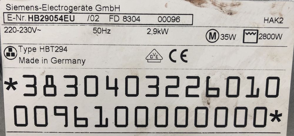 Resistência de calor superior forno Siemens