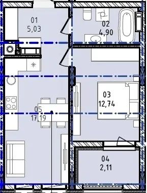 Квартира 1-к Городок