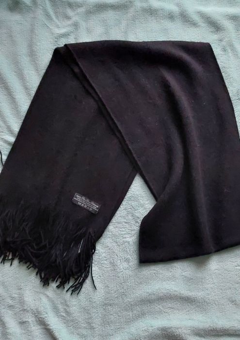 Szalik czarny wełniany męski, 100% wełna, made in Italy